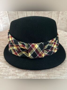 Vintage Classic Fedora Black Hat Retro Style 100% Wool Plaid Band Christys